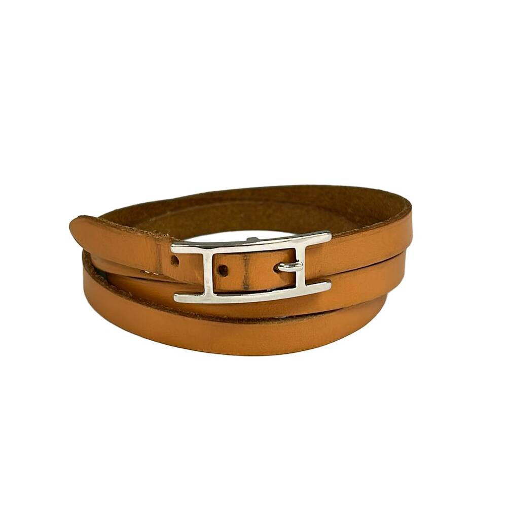 Hermès Hapi 3 Bracelet Light Brown Silver Leather Hardware